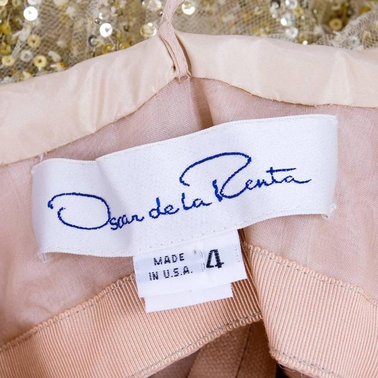Oscar de la Renta 90s Gold Sequin and Tulle Cocktail Dress For Sale at ...