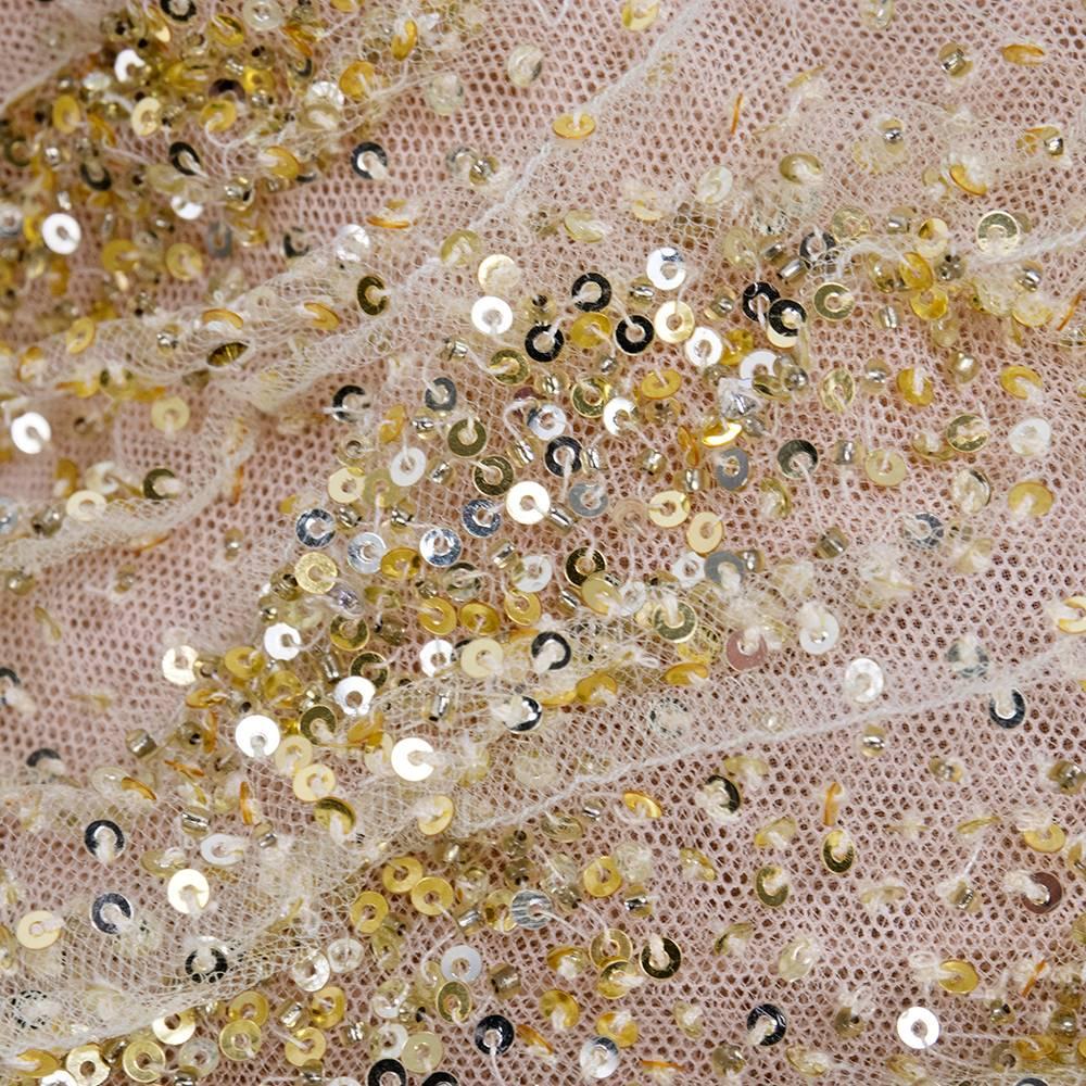 Oscar de la Renta 90s Gold Sequin and Tulle Cocktail Dress In Excellent Condition For Sale In Los Angeles, CA