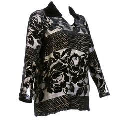 1920s Black Devore Velvet and Lame Blouse