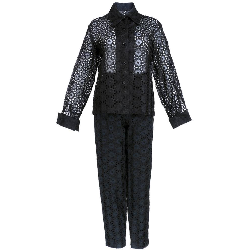 1990s Todd Oldham Floral Embroidered Eyelet Pantsuit Ensemble For Sale