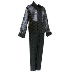 1990s Todd Oldham Floral Embroidered Eyelet Pantsuit Ensemble