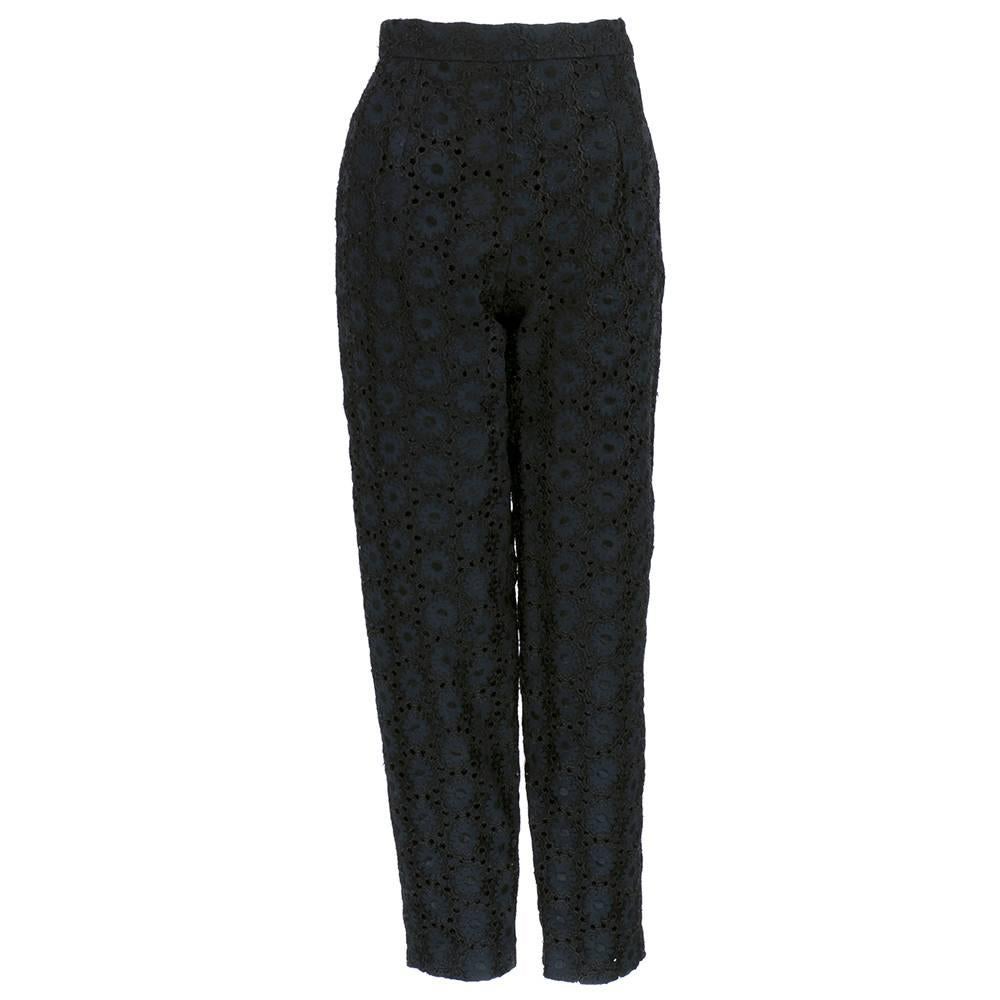 Black 1990s Todd Oldham Floral Embroidered Eyelet Pantsuit Ensemble For Sale
