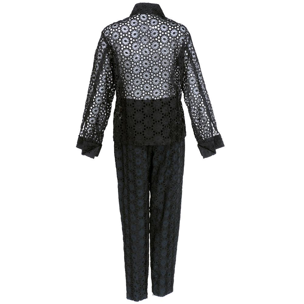 1990s Todd Oldham Floral Embroidered Eyelet Pantsuit Ensemble In New Condition For Sale In Los Angeles, CA