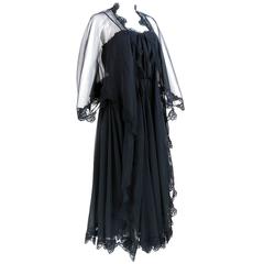 Frank Usher 70s Black Chiffon Evening Dress