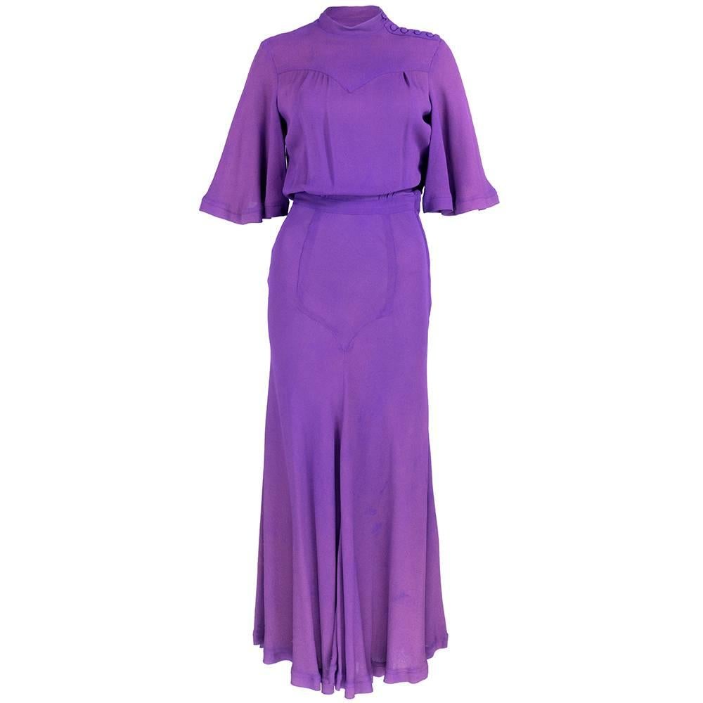 Ossie Clark 70s Purple Moss Crepe Maxi Dress For Sale