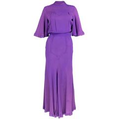 Vintage Ossie Clark 70s Purple Moss Crepe Maxi Dress