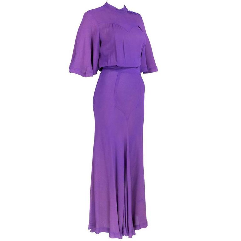 Ossie Clark 70s Purple Moss Crepe Maxi Dress For Sale at 1stDibs