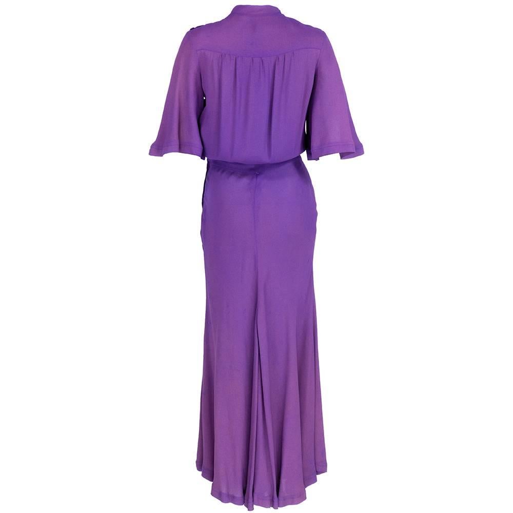 Ossie Clark 70s Purple Moss Crepe Maxi Dress In Good Condition For Sale In Los Angeles, CA