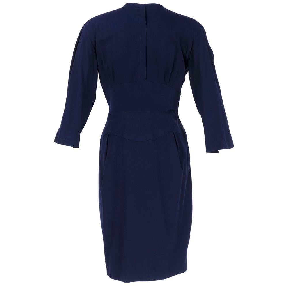 Fabiani Roma 50s Couture Blue Wool Dress Ensemble For Sale