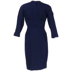 Fabiani Roma 50s Couture Blue Wool Dress Ensemble