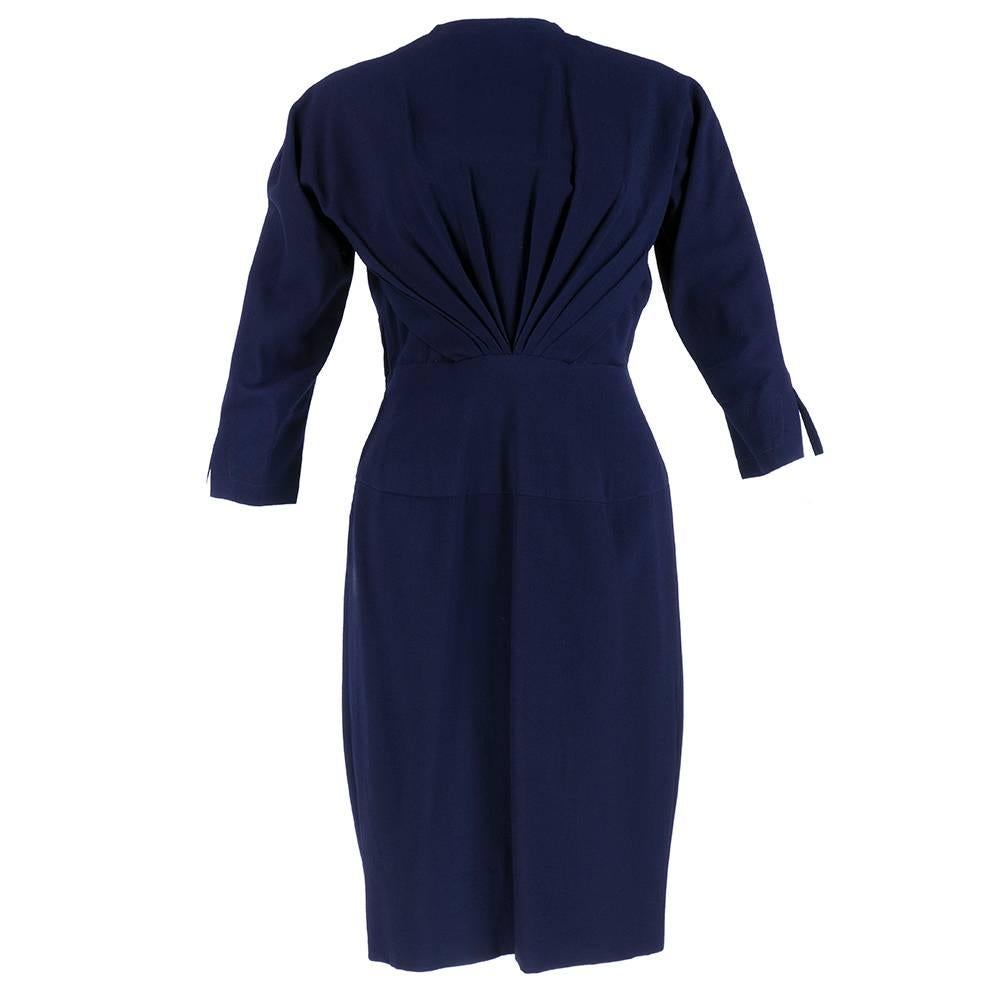 Black Fabiani Roma 50s Couture Blue Wool Dress Ensemble For Sale