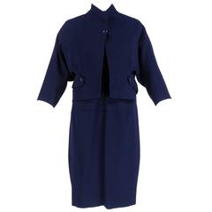 Fabiani Roma 50s Couture Blue Wool Dress Ensemble