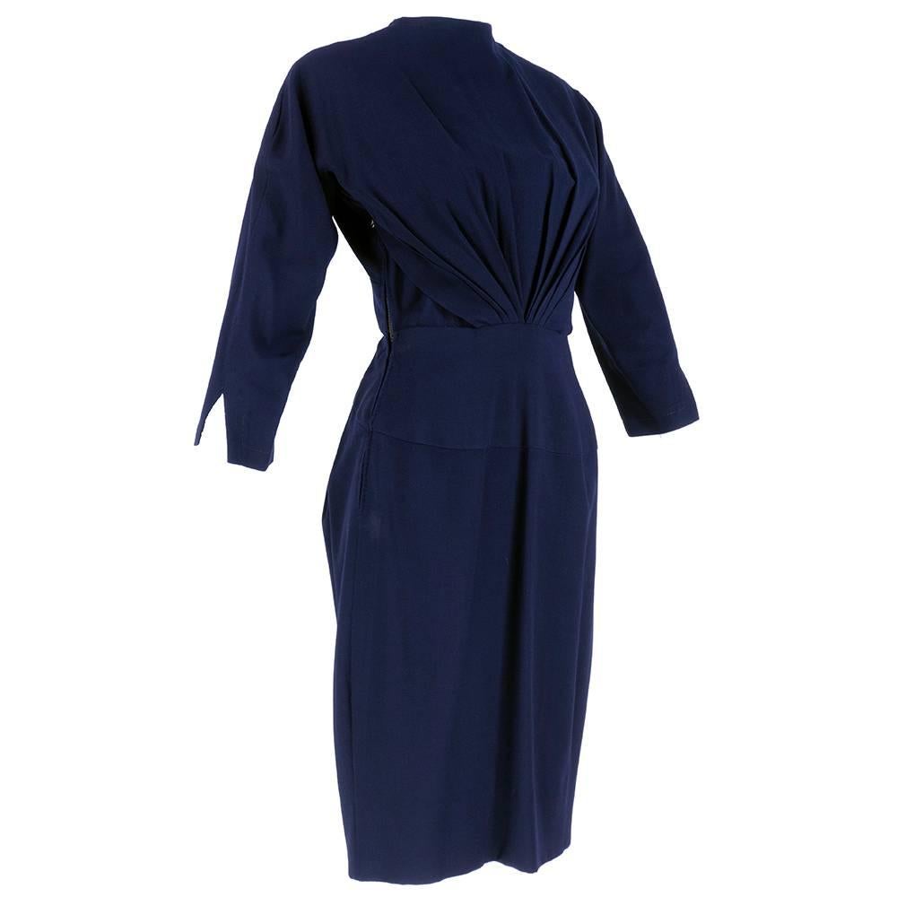 Fabiani Roma 50s Couture Blue Wool Dress Ensemble In Excellent Condition For Sale In Los Angeles, CA