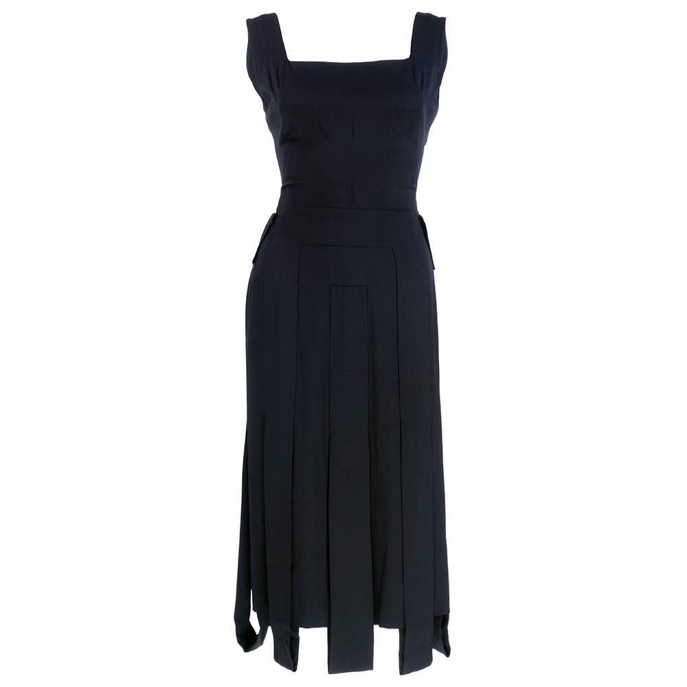 Irene 50s Fitted Black Silk Car Wash Dress For Sale