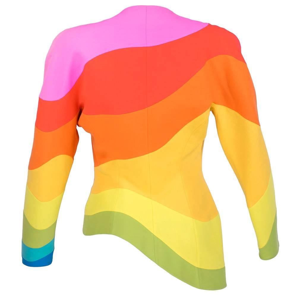 Orange Mugler 90s Rainbow Stripe Jacket For Sale