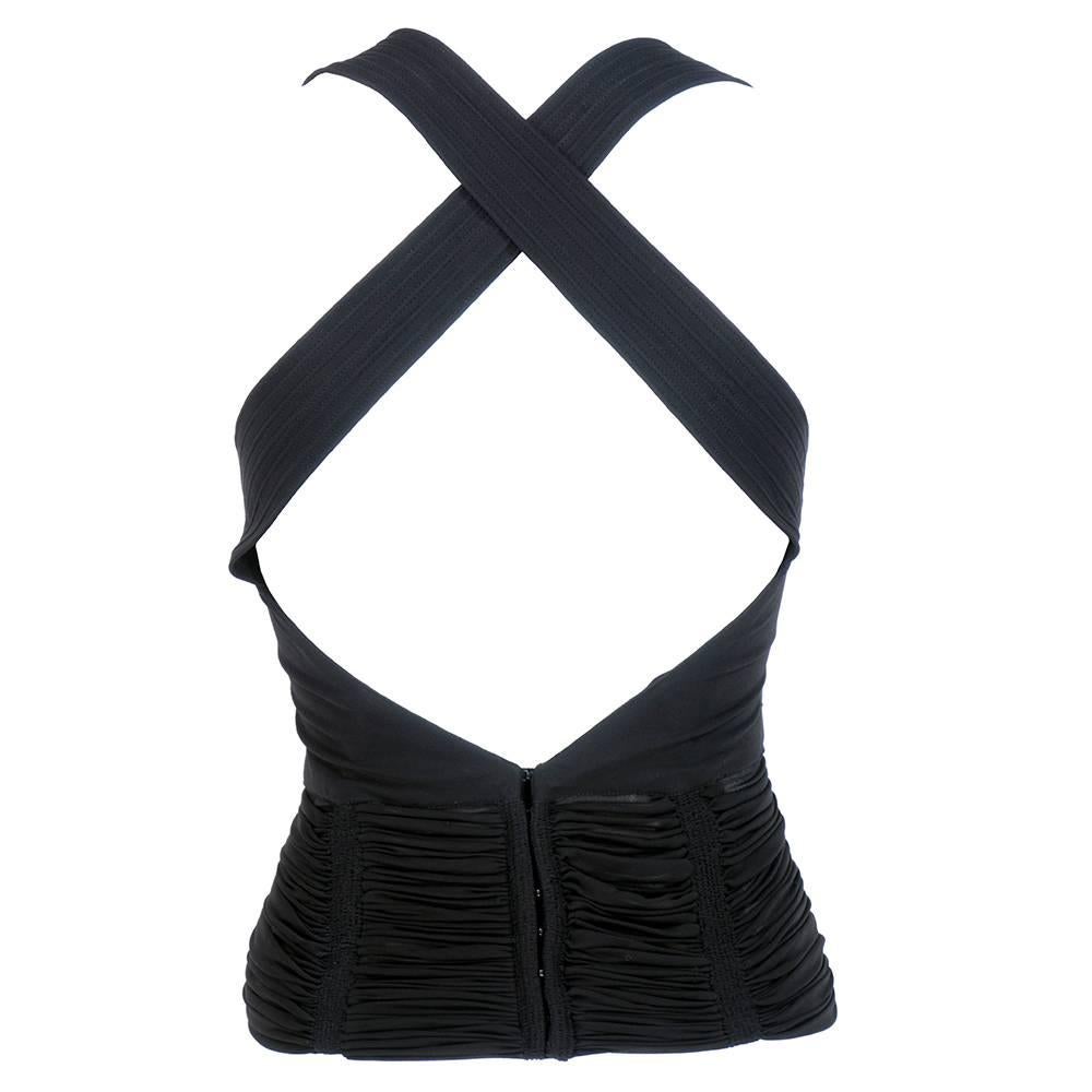 Azzedine Alaia Black Ruched Jersey Top In Excellent Condition In Los Angeles, CA