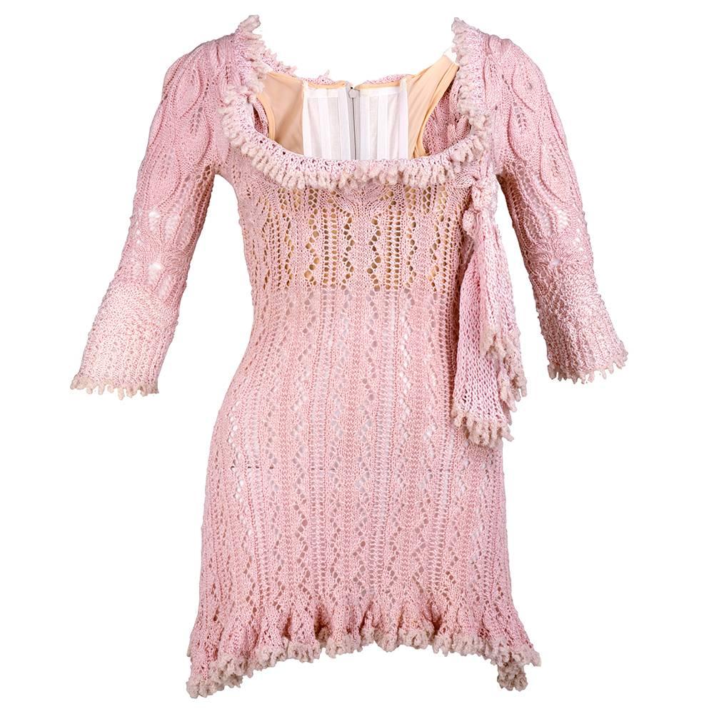 Westwood 90s Pink Crochet Mini Dress For Sale