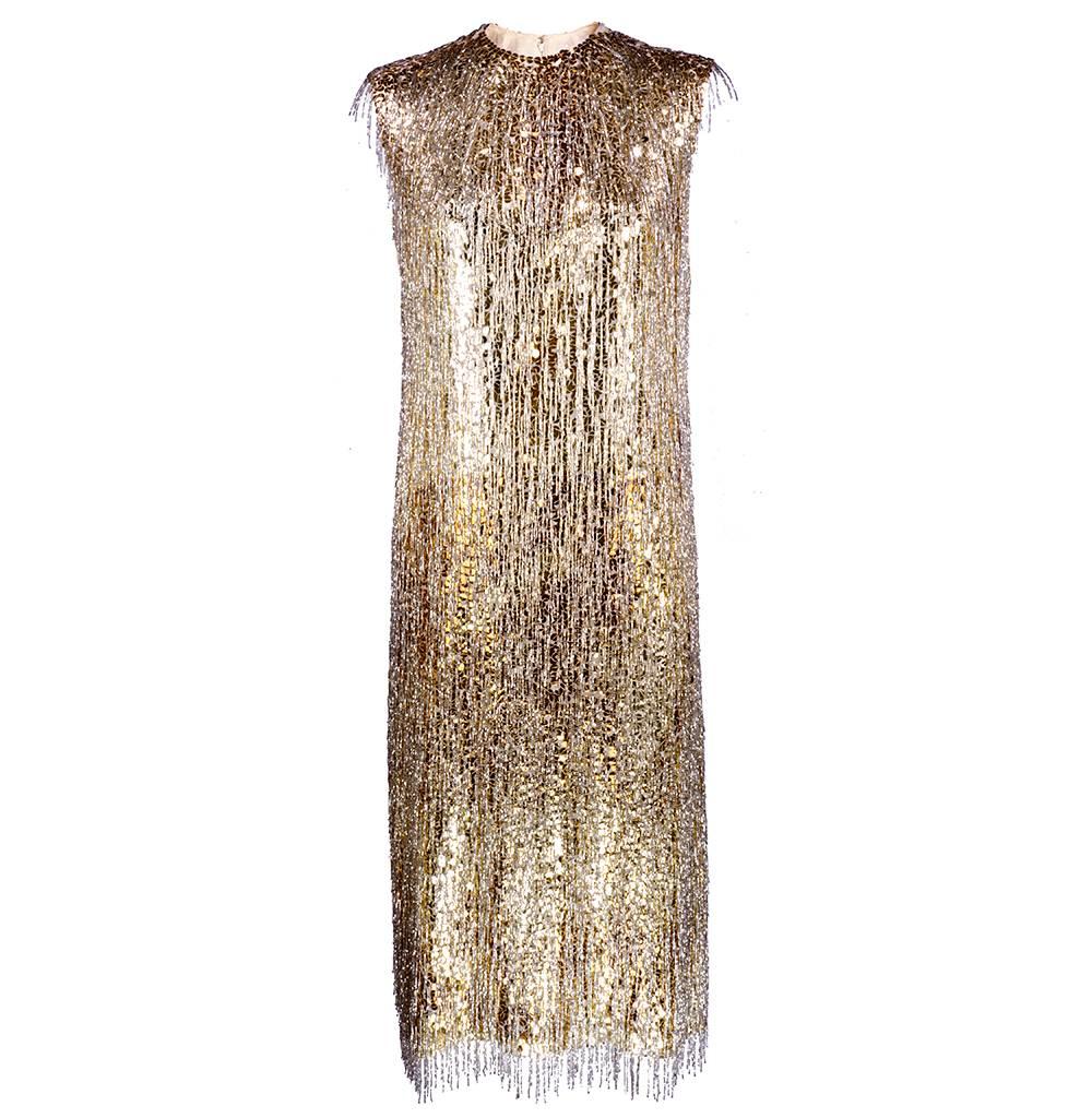 Norman Norell Attribution 1960s Beaded and Sequined Cocktail Dress For Sale