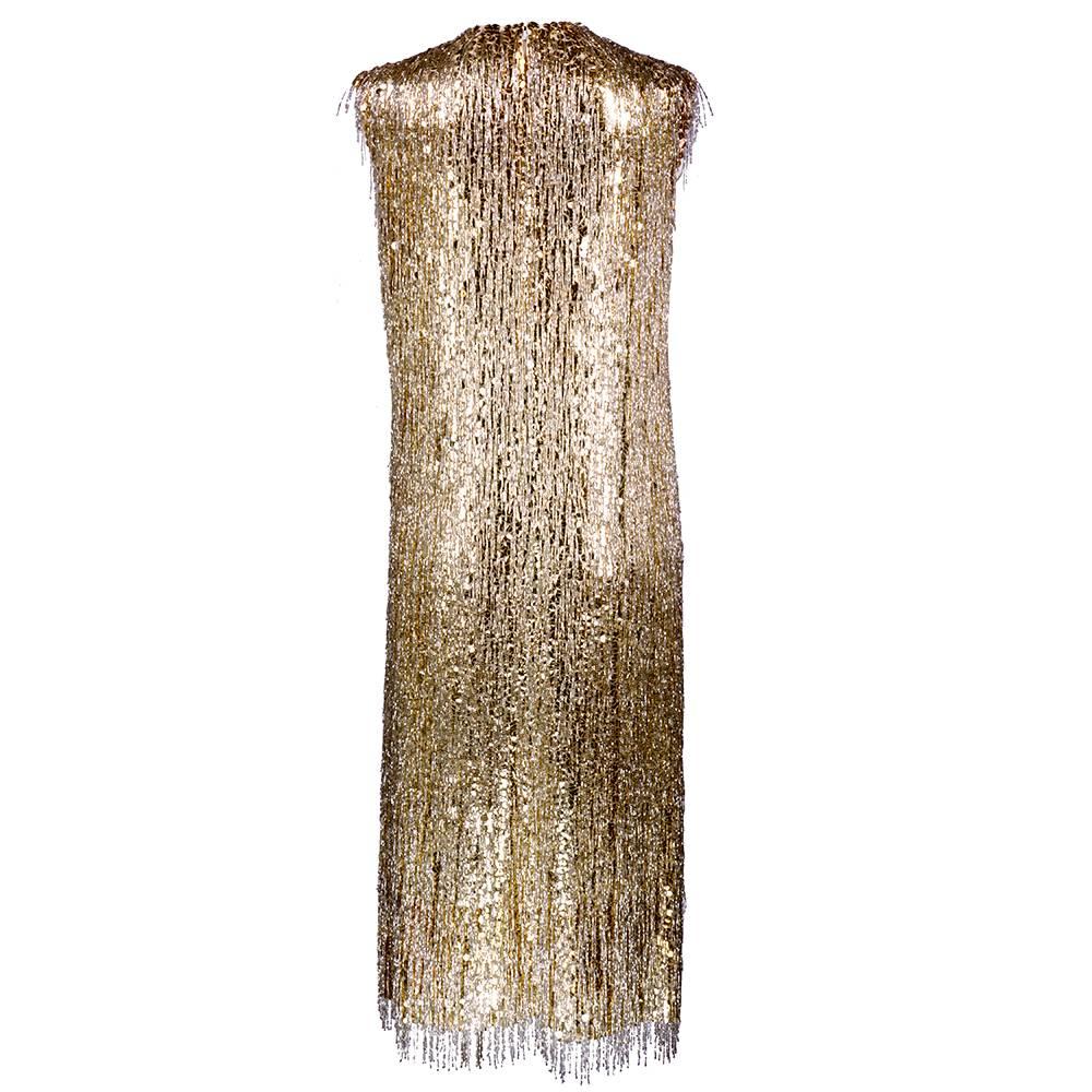 Beige Norman Norell Attribution 1960s Beaded and Sequined Cocktail Dress For Sale