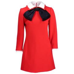 Charles Cooper 60s Red Wool Mini Dress with Contrasting Collar and Cuffs
