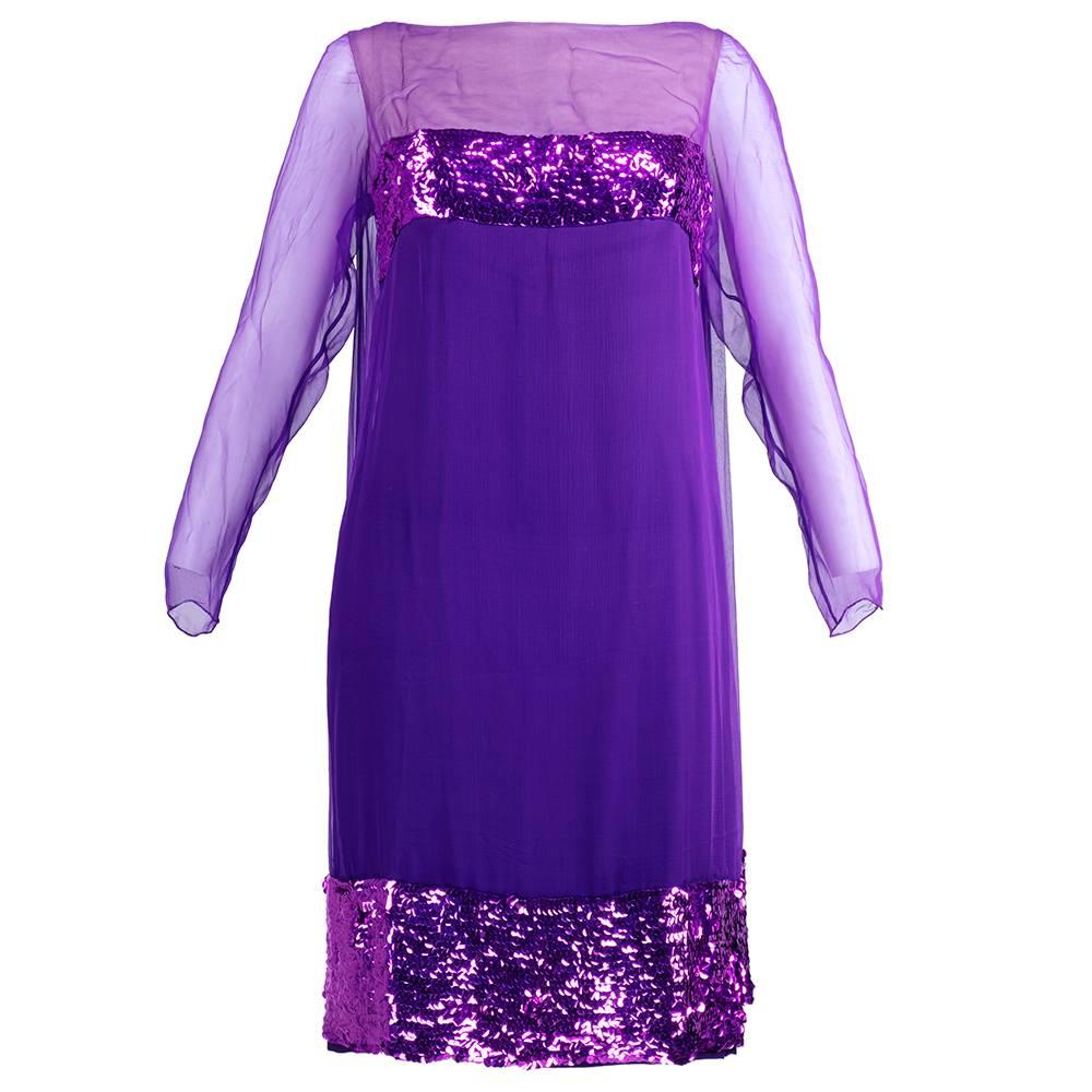 Travilla 60s Purple Chiffon Cocktail Dress 
