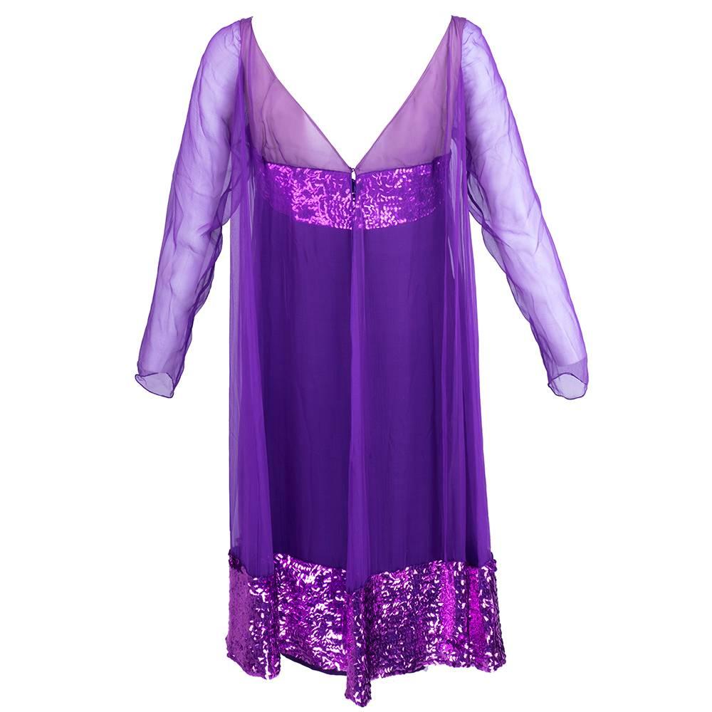 Travilla 60s Purple Chiffon Cocktail Dress  In Excellent Condition In Los Angeles, CA