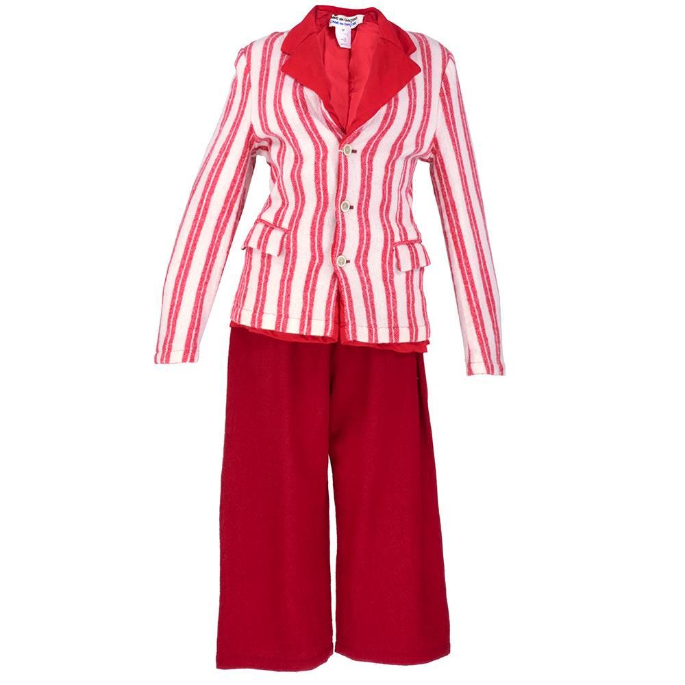Comme des Garçons 2 Pc Red and White Striped Wool Suit. For Sale