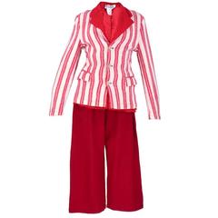 Comme des Garçons 2 Pc Red and White Striped Wool Suit.