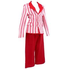 Comme des Garçons 2 Pc Red and White Striped Wool Suit.