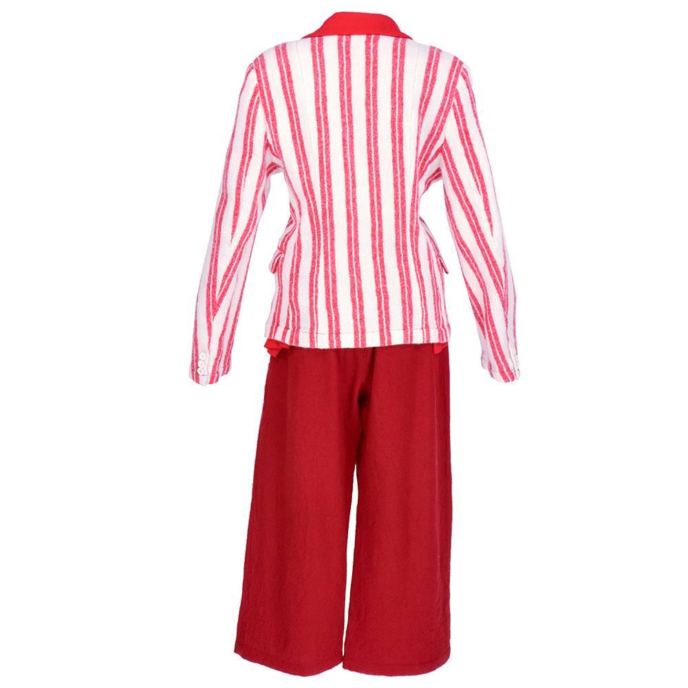 Comme des Garçons 2 Pc Red and White Striped Wool Suit. In New Condition For Sale In Los Angeles, CA