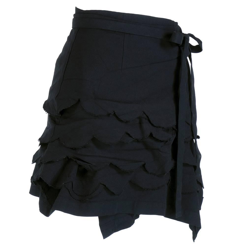 Black 2004 des Garçons Wrap Skirt with Scalloped Edges