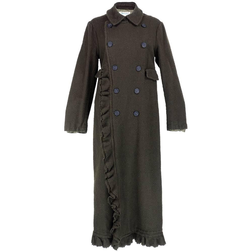 Comme des Garcons Olive Green Boiled Wool Overcoat For Sale