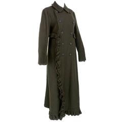 Comme des Garcons Olive Green Boiled Wool Overcoat