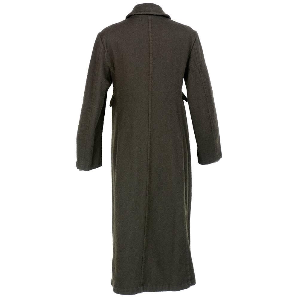 Black Comme des Garcons Olive Green Boiled Wool Overcoat For Sale