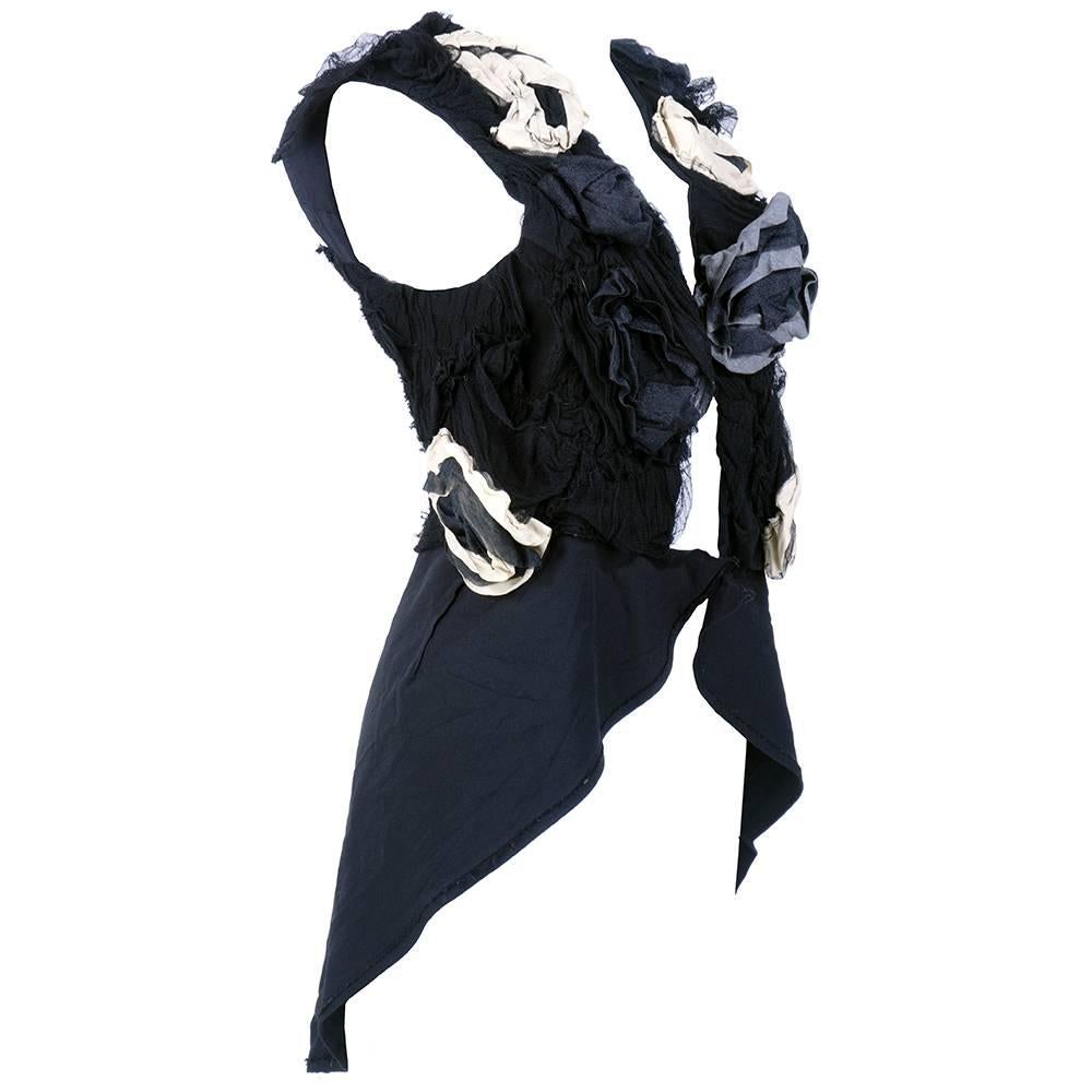 Black Comme des Garçons Sleeveless Cotton Waistcoat w/Rosette Appliqués For Sale