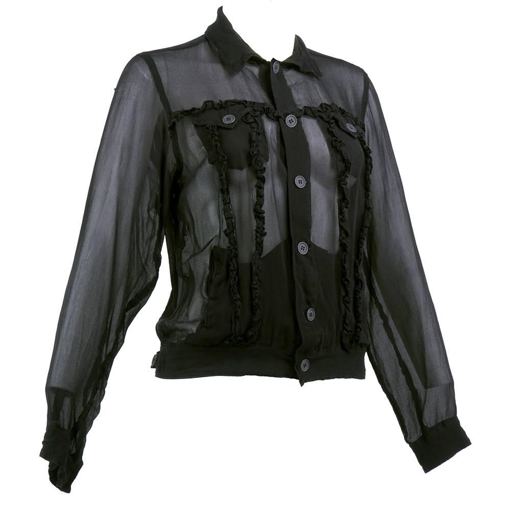 Comme des Garçons Black Silk Chiffon Ruffled Blouse In New Condition In Los Angeles, CA