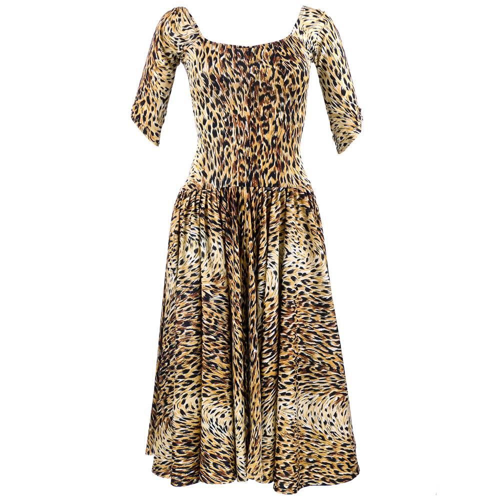 80s Norma Kamali Iconic Leopard Print Jersey Dress For Sale
