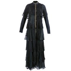 70s Catherine Buckley Black Vintage Lace 30s Gown