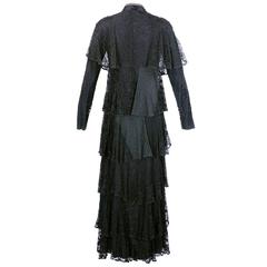 70s Catherine Buckley Black Antique Lace 30s Gown