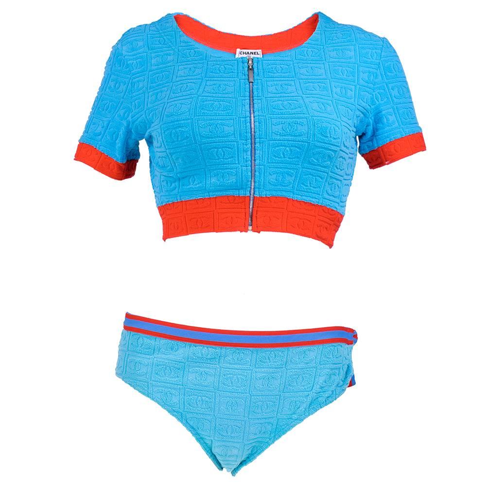 90s Chanel 3 Pc. Blue Terry Logo Swimsuit