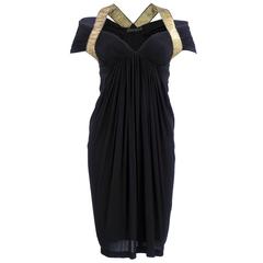 2000s Donna Karan Black Label Black Jersey Cocktail Dress