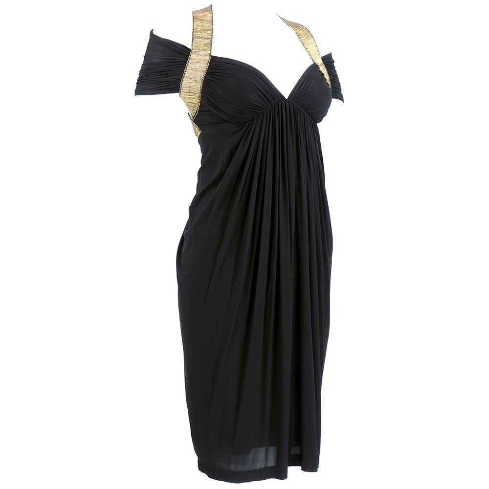 2000s Donna Karan Black Label Black Jersey Cocktail Dress In Excellent Condition In Los Angeles, CA