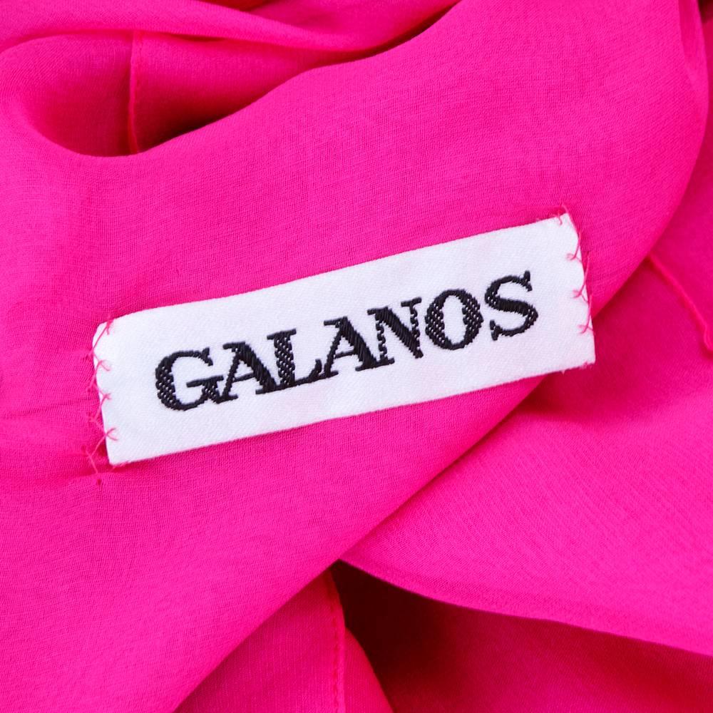 80s Galanos Red and Pink Chiffon Gown with Bow Choker and Belt 2