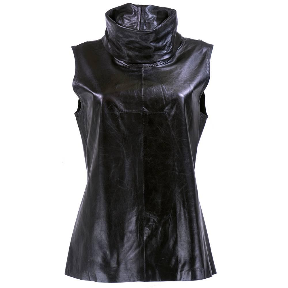 Ann Demeulemeester Black Leather High Funnel Neck Tunic