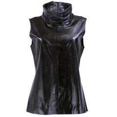 Ann Demeulemeester Black Leather High Funnel Neck Tunic 6