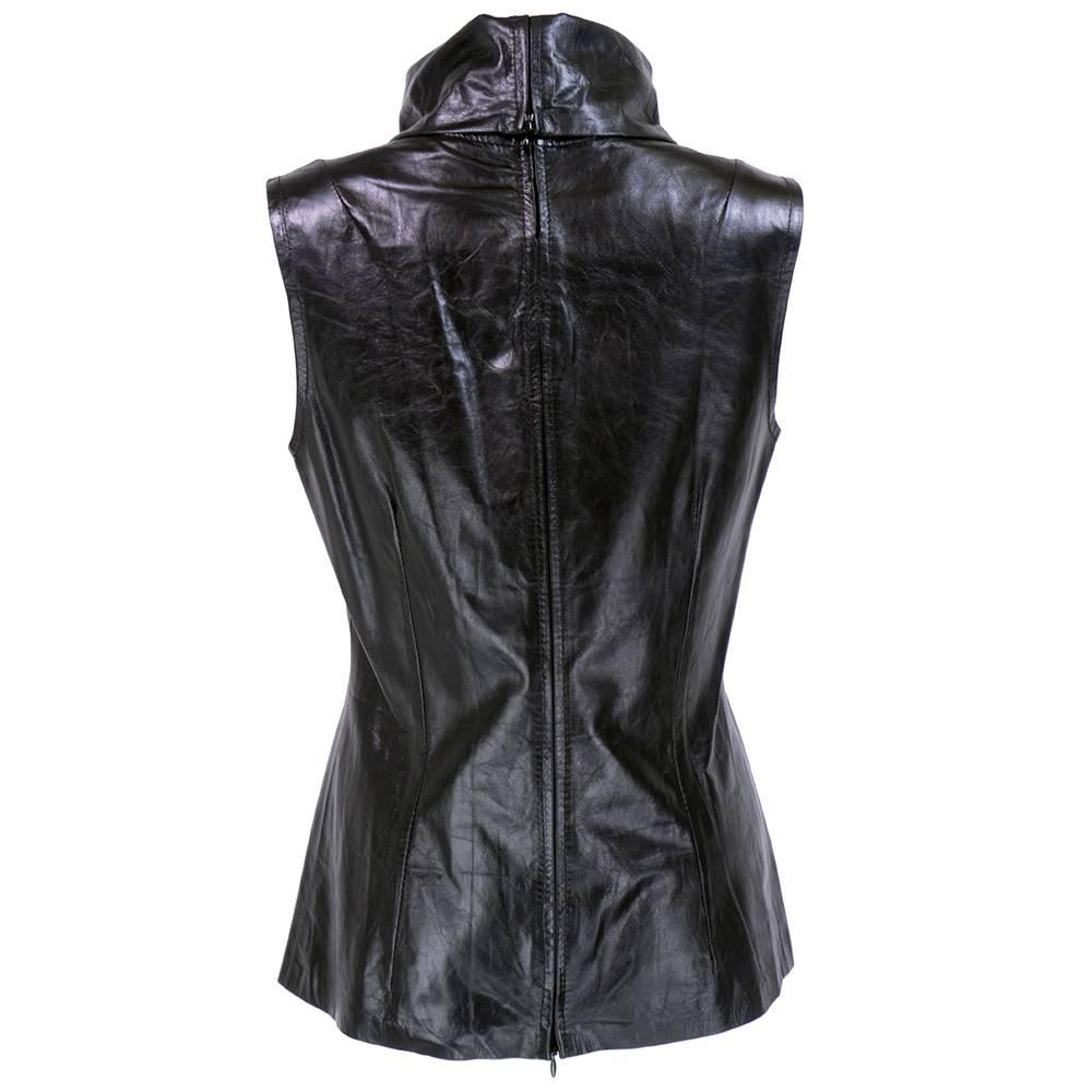 Ann Demeulemeester Black Leather High Funnel Neck Tunic In Excellent Condition In Los Angeles, CA