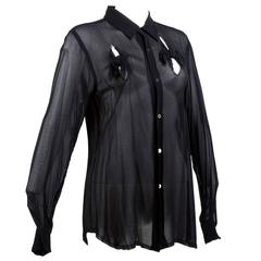 Comme des Garcons Black Chiffon Shirt with Cutouts and Bows