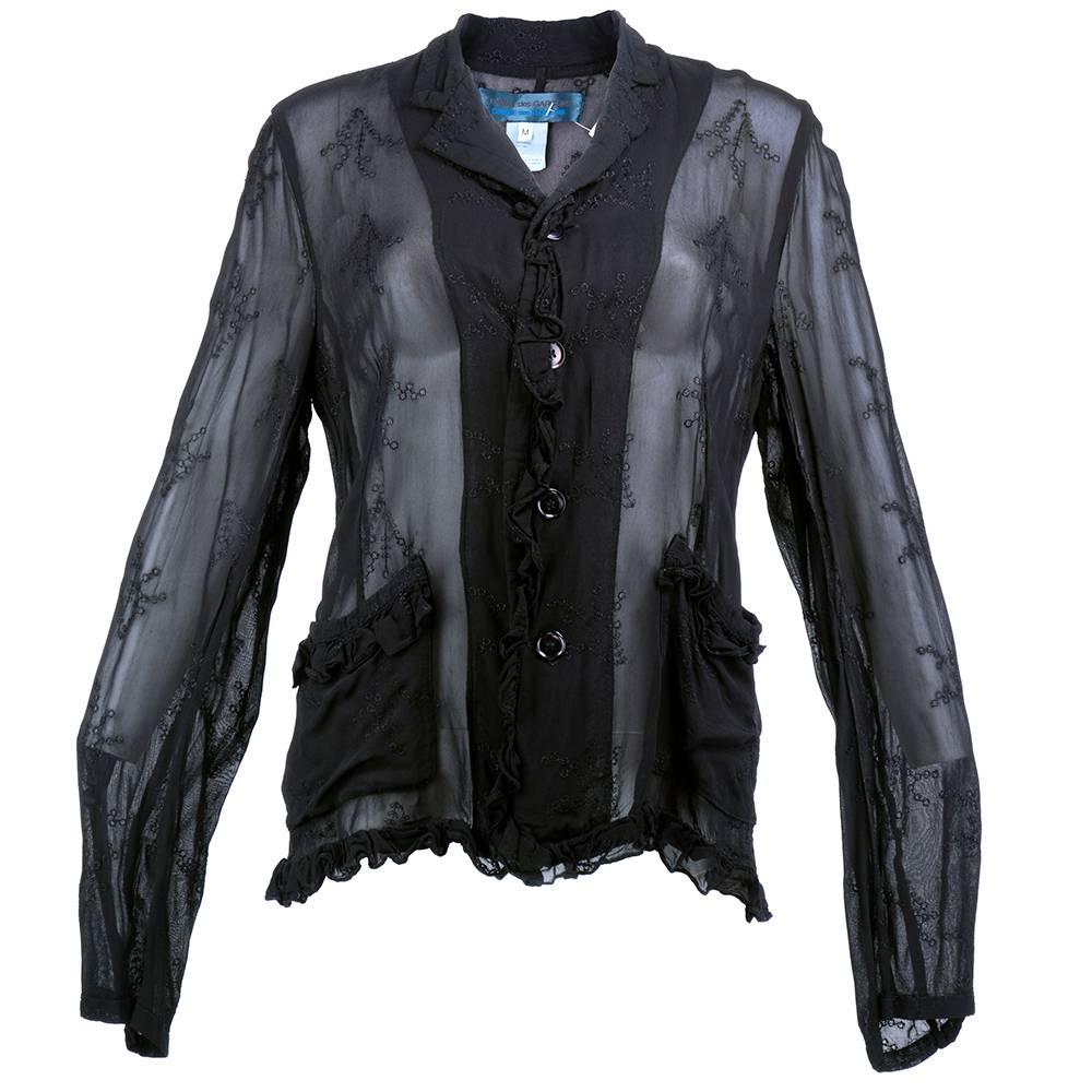 Comme des Garçons Black Chiffon Embroidered Never Worn Shirt/Jacket For Sale