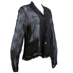 Comme des Garçons Black Chiffon Embroidered Never Worn Shirt/Jacket
