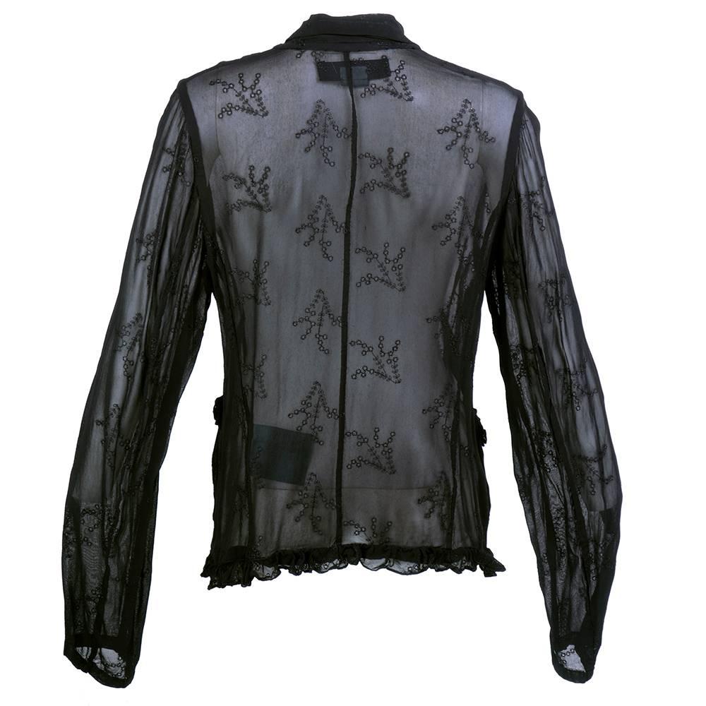 Comme des Garçons Black Chiffon Embroidered Never Worn Shirt/Jacket In New Condition For Sale In Los Angeles, CA